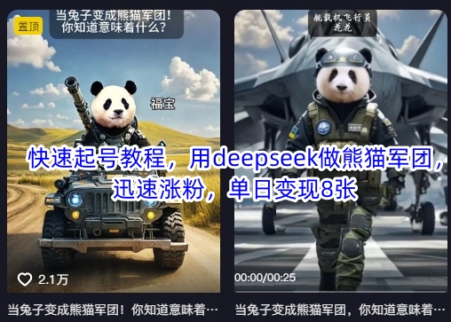 快速起号教程，用deepseek做熊猫军团，迅速涨粉，单日变现8张-星球源码网