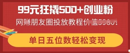 99元狂撬500+创业粉，单日五位数轻松变现，网创朋友圈投放教程-星球源码网