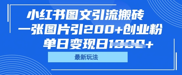 小红书图文引流搬砖，一张图片引200+创业粉，单日变现日数张-星球源码网