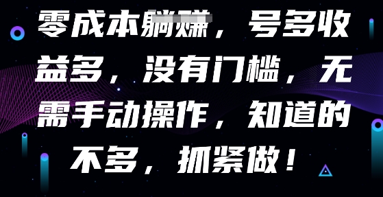 零成本全自动，号多收益多，没有门槛，无需手动-星球源码网