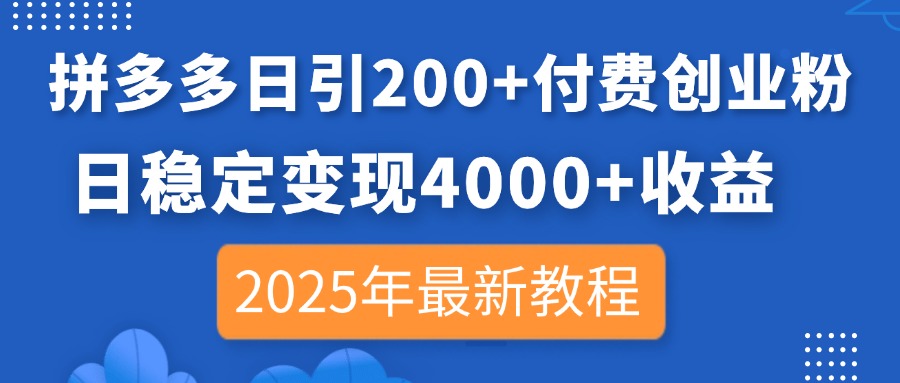 （14217期）拼多多日引200+付费创业粉，日稳定变现4000+收益，2025年最新教程-星球源码网