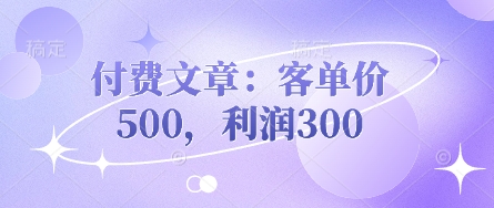付费文章：客单价500，利润300-星球源码网