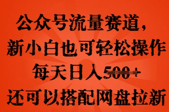 公众号流量赛道，新人小白也可轻松上手操作，每天日入100+，还可以搭配网盘拉新-星球源码网