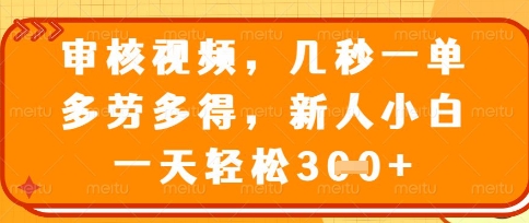 最新审核视频，几秒一单，多劳多得，新人小白一天轻松3张【揭秘】-星球源码网