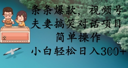 条条爆款，视频号夫妻搞笑对话项目，简单操作，小白轻松日入3张+-星球源码网