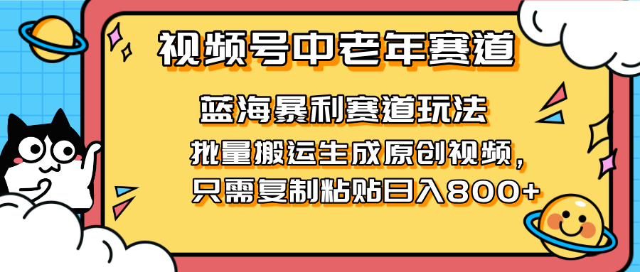 （14314期）2025视频号中老年短视频蓝海暴利风口！复制粘贴搬运视频单日赚800+，无…-星球源码网