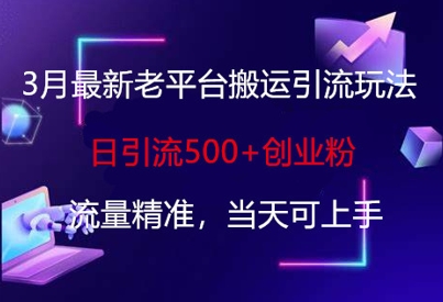 3月最新老平台搬运引流玩法，日引流500+创业粉，流量精准，当天可上手-星球源码网