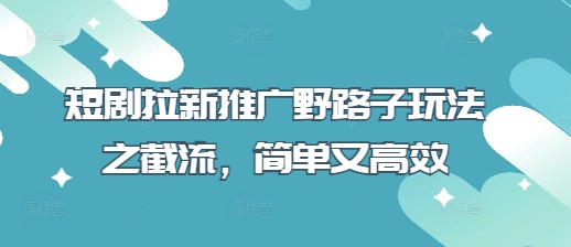 短剧拉新推广野路子玩法之截流，简单又高效-星球源码网
